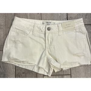 NWT Hollister White Denim Mini Shorts Size 2 26W Low Rise Distressed Frayed Y2K